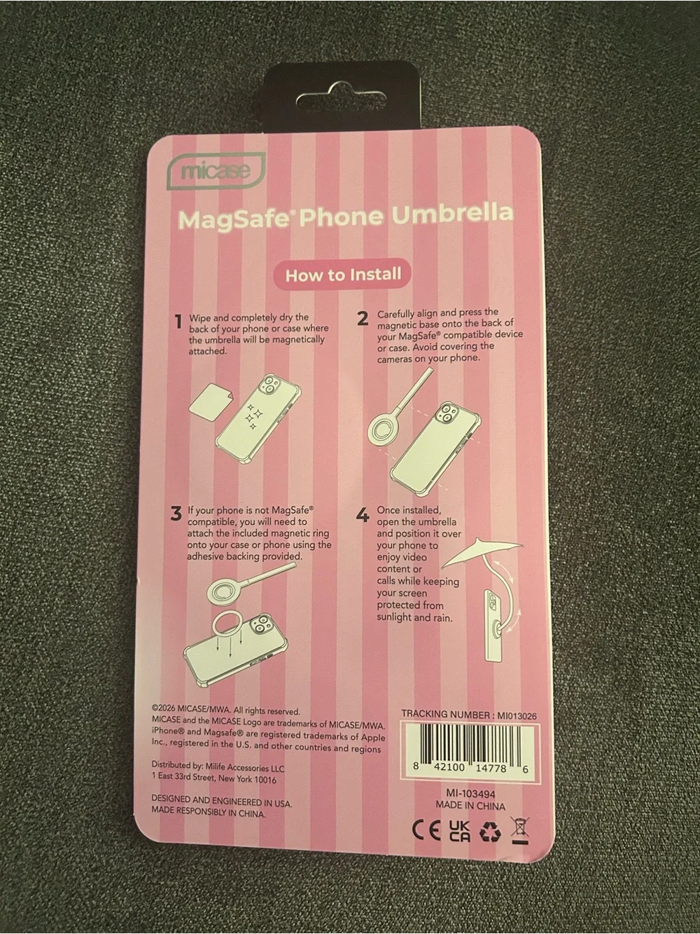 NEW Micase Pink MagSafe Phone Umbrella & Ring Accessory
